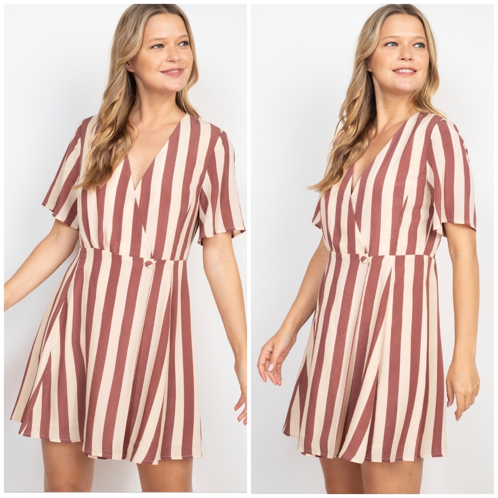LAST ONE❗Mittoshop Rust Beige Striped Short Dress - Picture 8 of 9